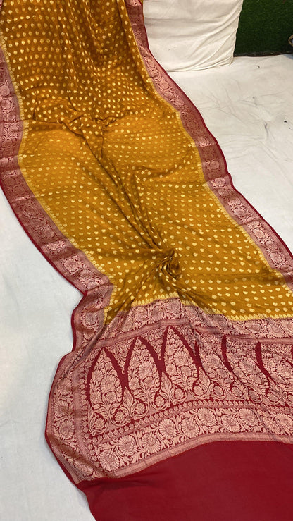 Yellow Pure Khaddi Georgette Banarasi Sari by Shades Of Benares - banarasi - banarasi saree shop