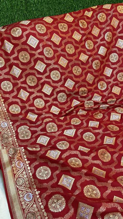 Red Pure Banarasi Katan Silk Handloom Saree by Shades Of Benares - banarasi - banarasi saree shop