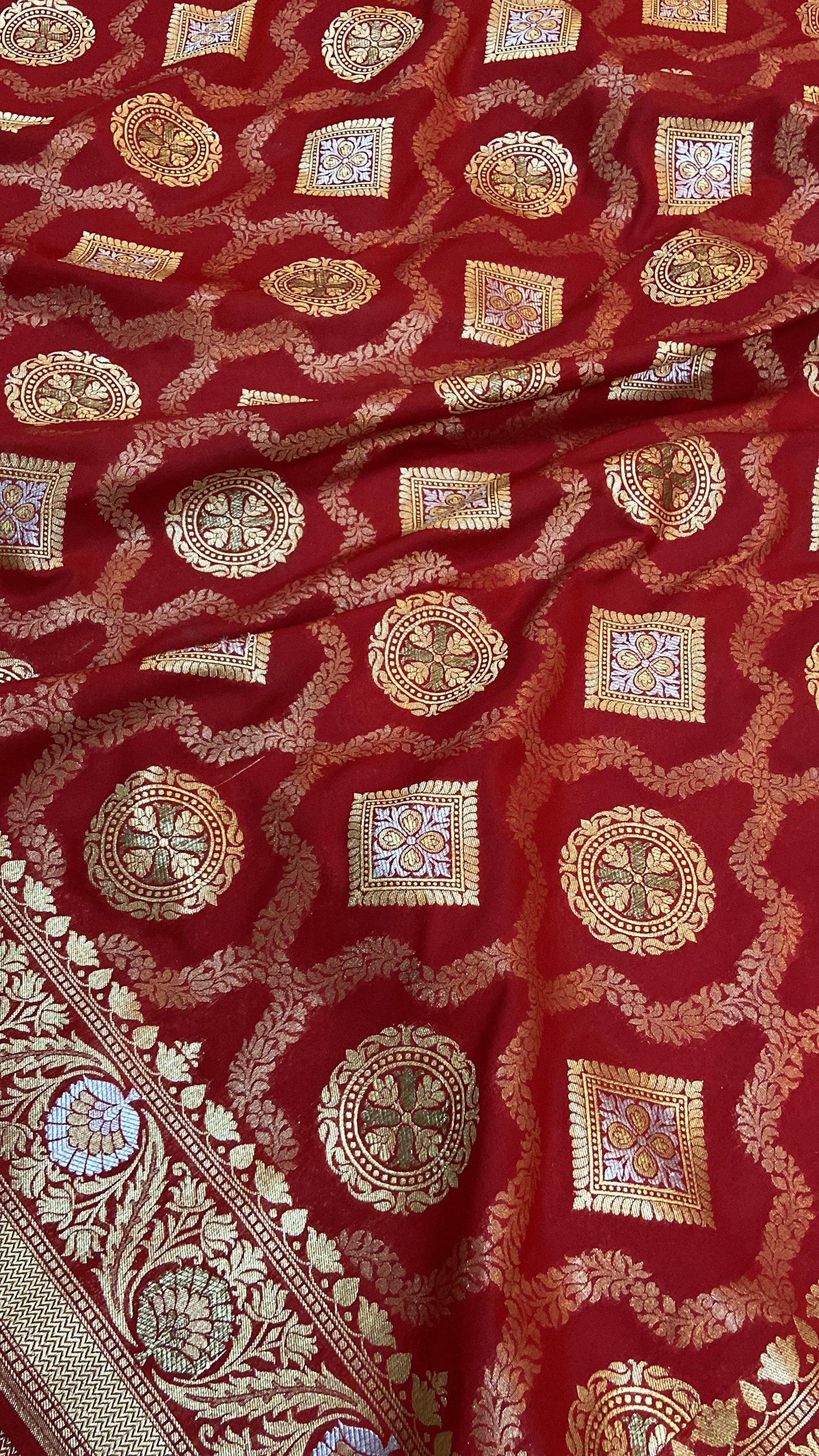 Red Pure Banarasi Katan Silk Handloom Saree by Shades Of Benares - banarasi - banarasi saree shop