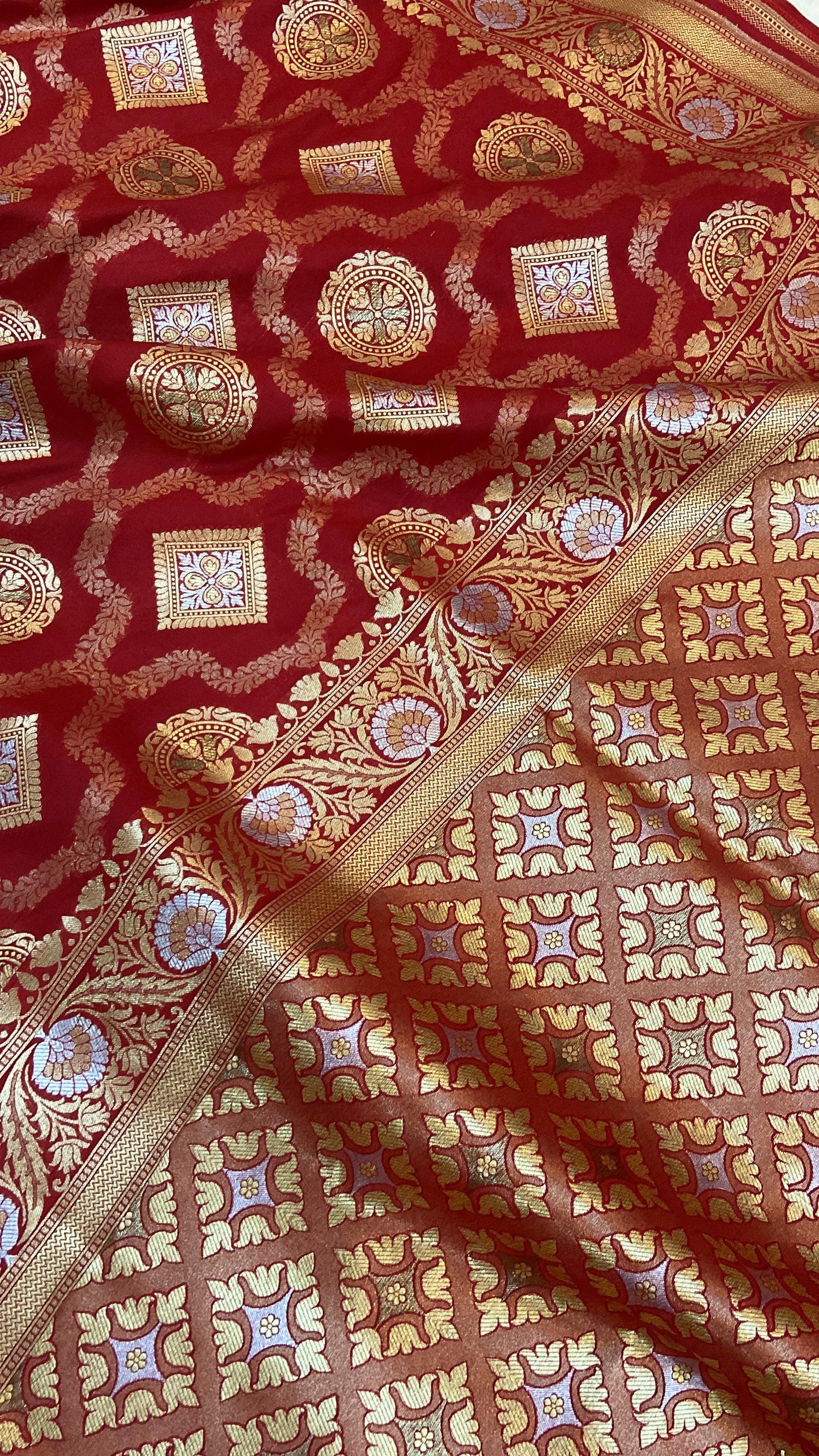 Red Pure Banarasi Katan Silk Handloom Saree by Shades Of Benares - banarasi - banarasi saree shop