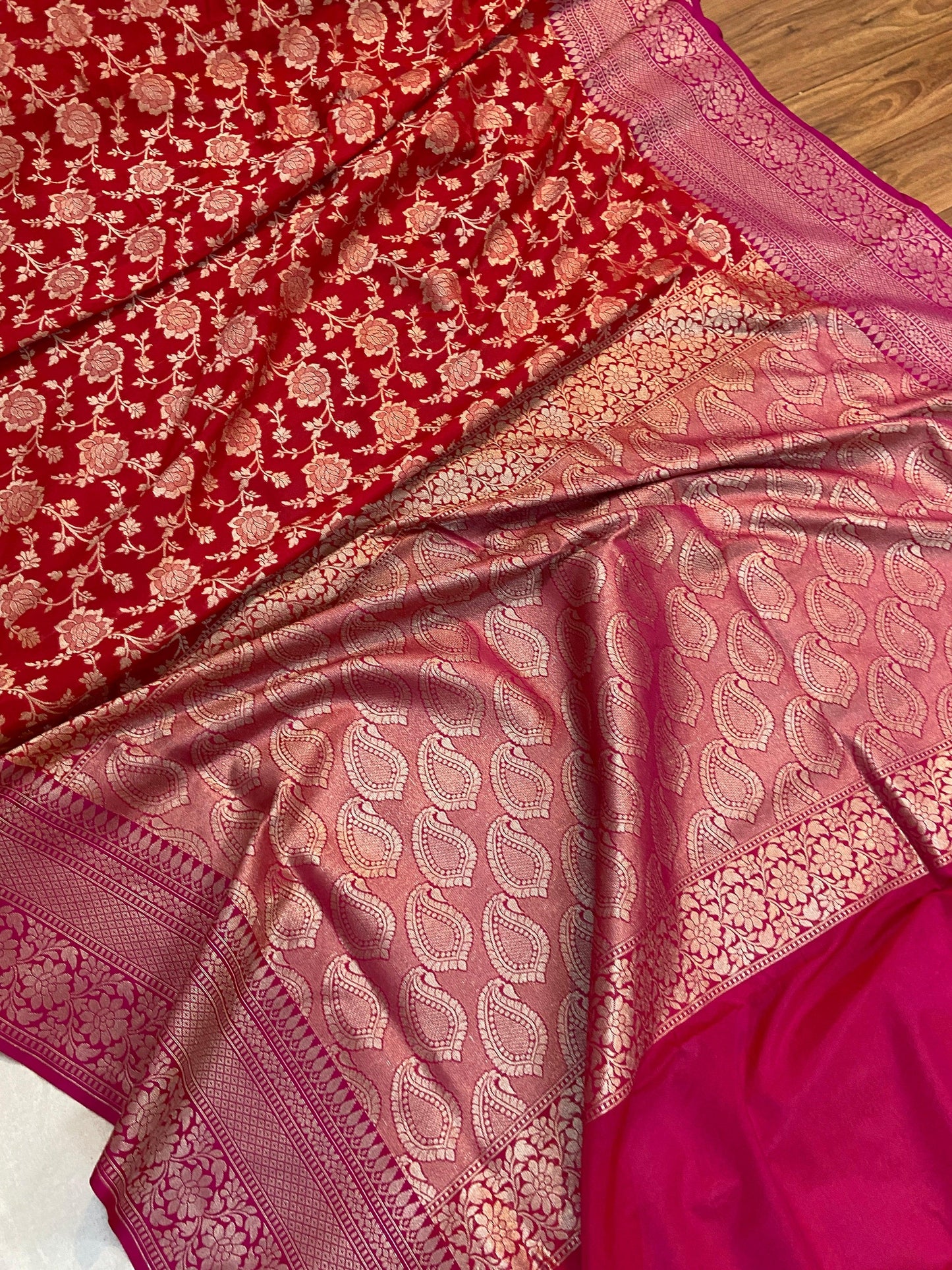 Red Pure Banarasi Katan Silk Handloom Saree by Shades Of Benares - banarasi - banarasi saree shop