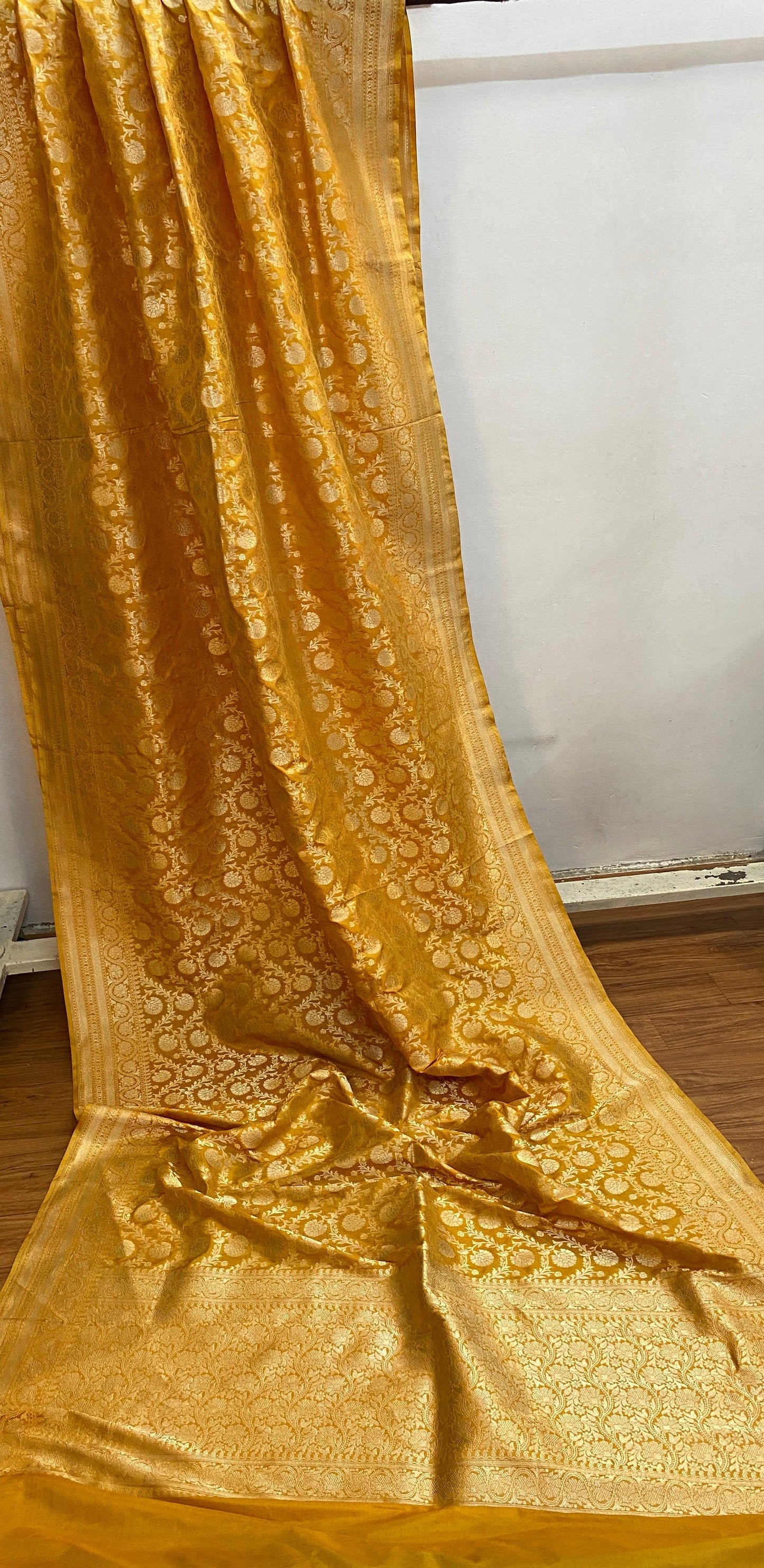 Matt Yellow Pure Banarasi Katan Silk Handloom Saree by Shades Of Benares - banarasi - banarasi saree shop