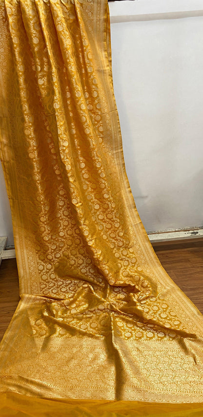 Matt Yellow Pure Banarasi Katan Silk Handloom Saree by Shades Of Benares - banarasi - banarasi saree shop