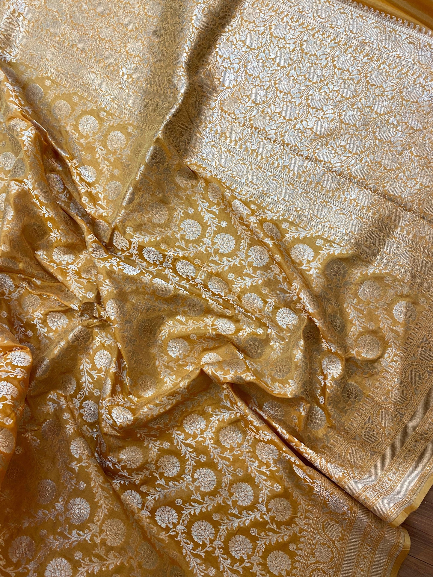 Matt Yellow Pure Banarasi Katan Silk Handloom Saree by Shades Of Benares - banarasi - banarasi saree shop