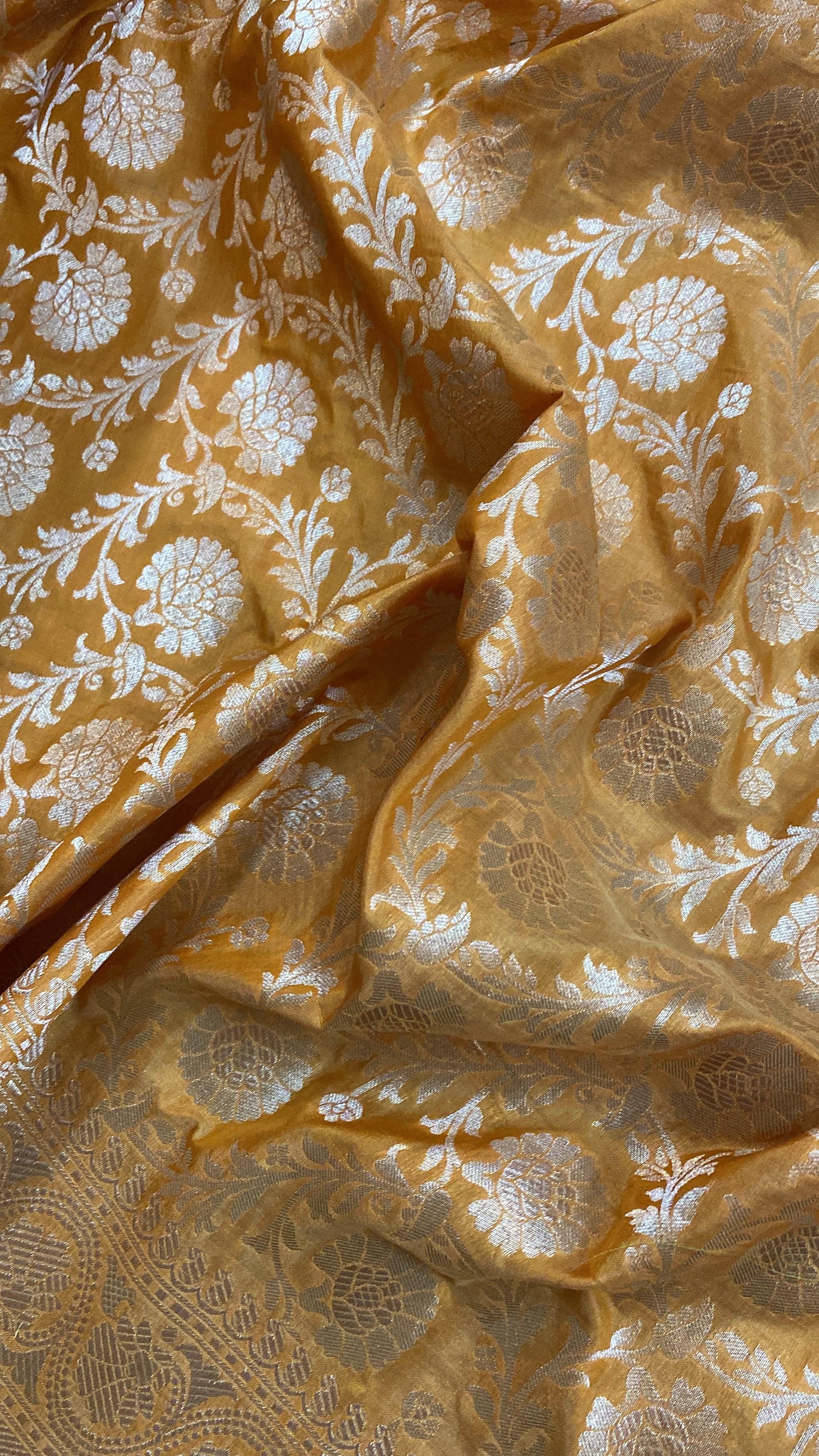 Matt Yellow Pure Banarasi Katan Silk Handloom Saree by Shades Of Benares - banarasi - banarasi saree shop