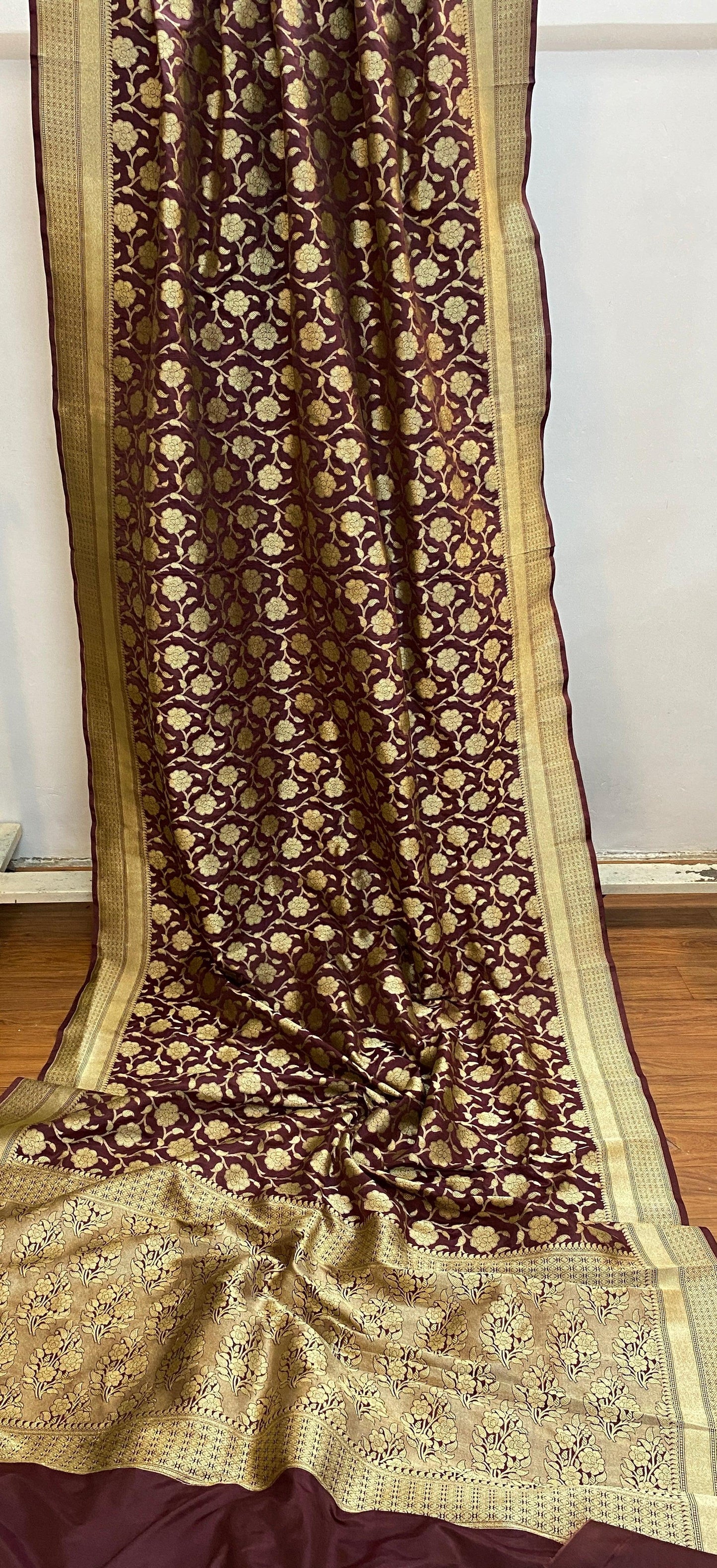 Wine Pure Banarasi Katan Silk Handloom Saree by Shades Of Benares - banarasi - banarasi saree shop