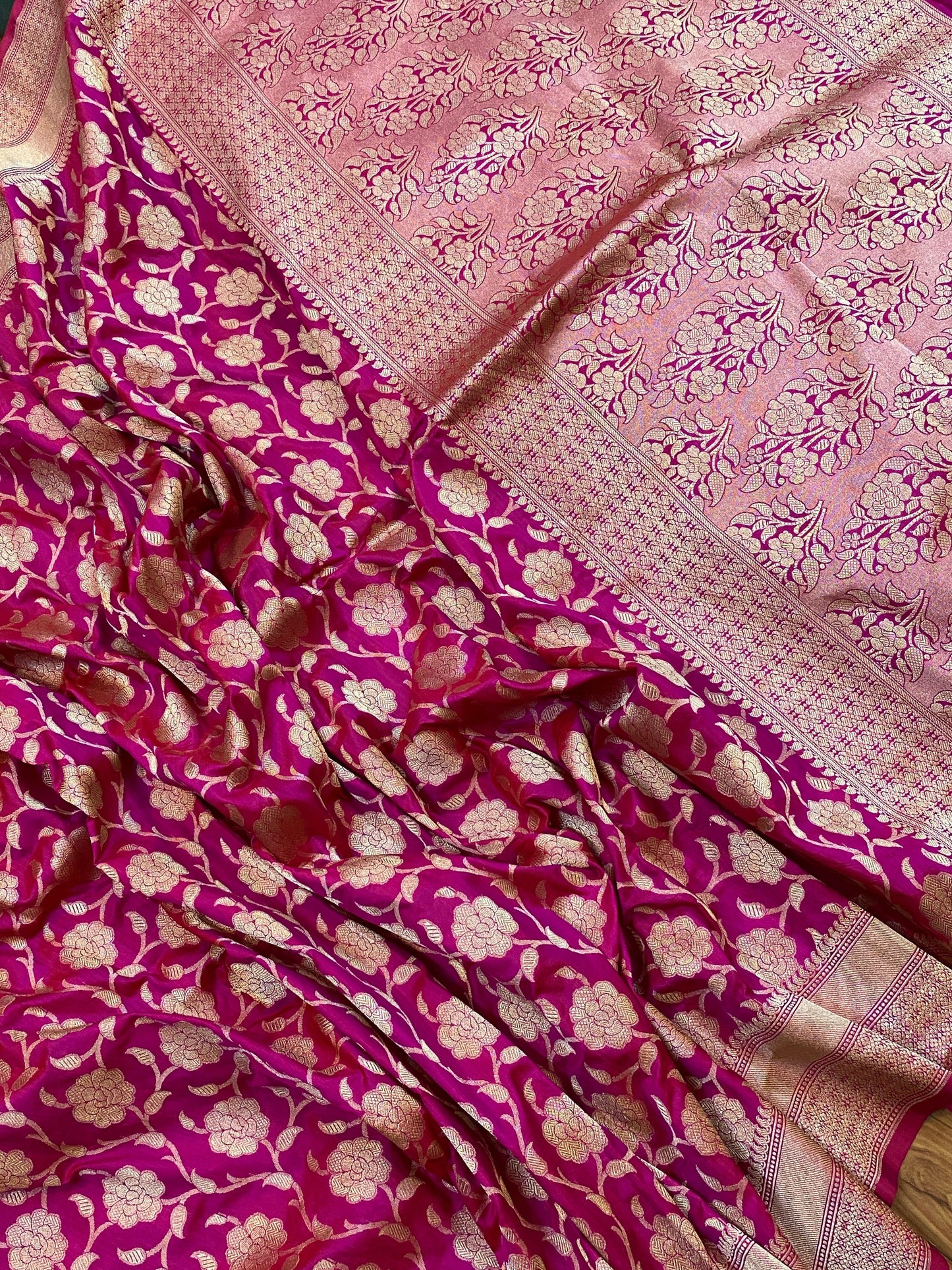 Rani Pink Pure Banarasi Katan Silk Handloom Saree by Shades Of Benares - banarasi - banarasi saree shop