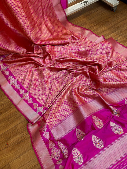 Pink Pure Banarasi Katan Silk Handloom Saree by Shades Of Benares - banarasi - banarasi saree shop