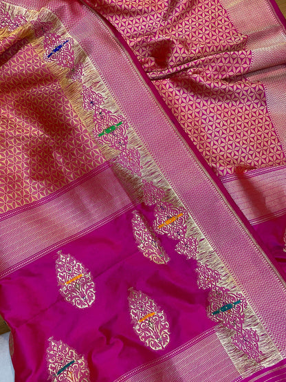 Pink Pure Banarasi Katan Silk Handloom Saree by Shades Of Benares - banarasi - banarasi saree shop