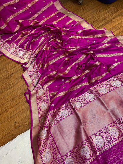 Rani Pink Pure Banarasi Katan Silk Handloom Saree by Shades Of Benares - banarasi - banarasi saree shop