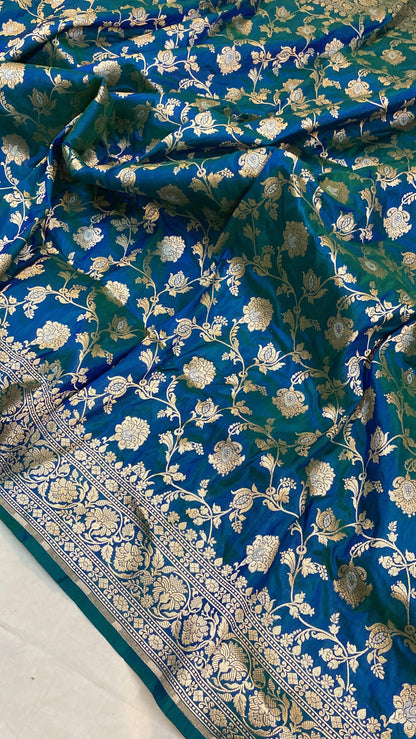 Blue Pure Katan Silk Handloom Banarasi Saree by Shades Of Benares - banarasi - banarasi saree shop