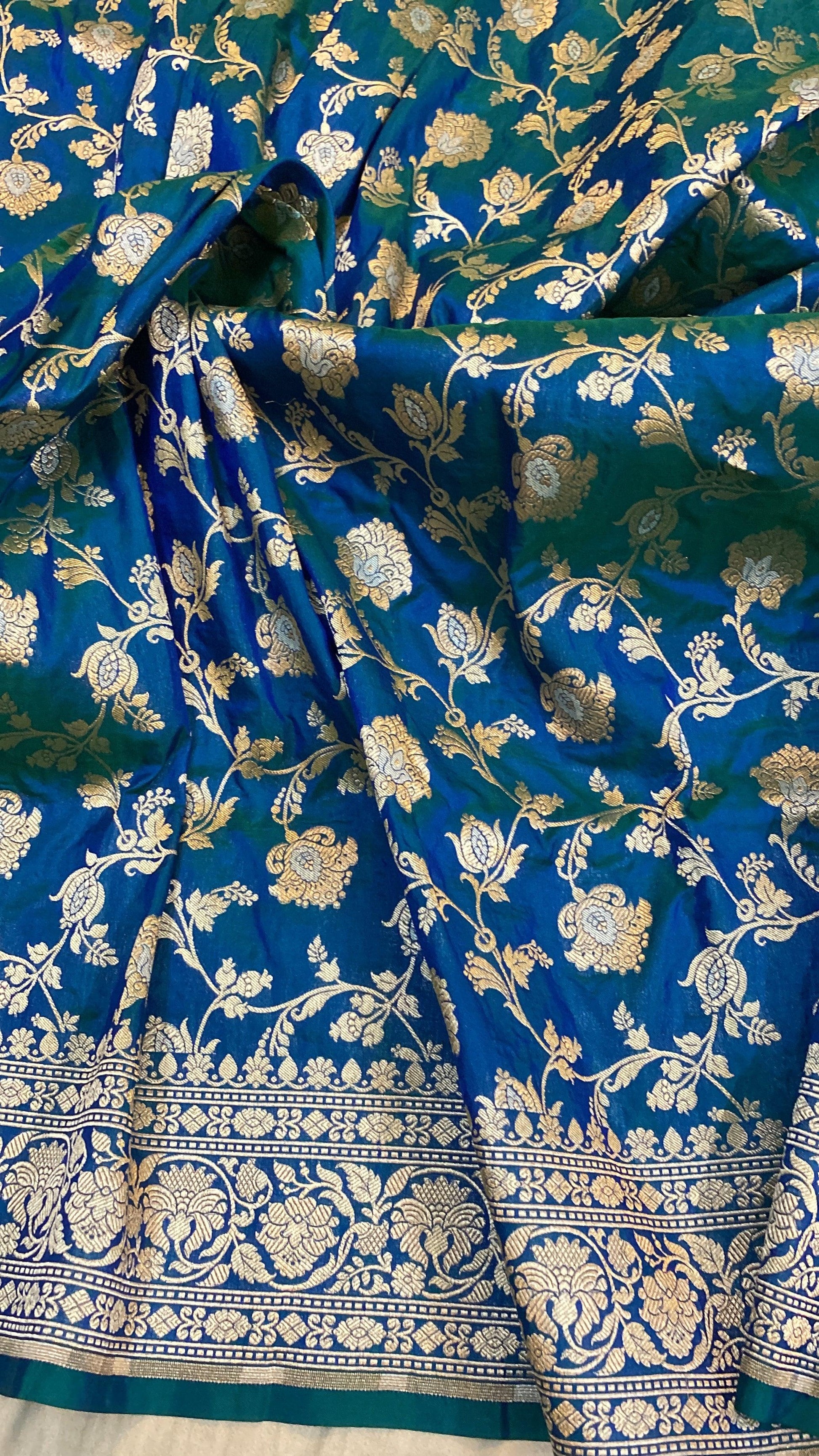 Blue Pure Katan Silk Handloom Banarasi Saree by Shades Of Benares - banarasi - banarasi saree shop