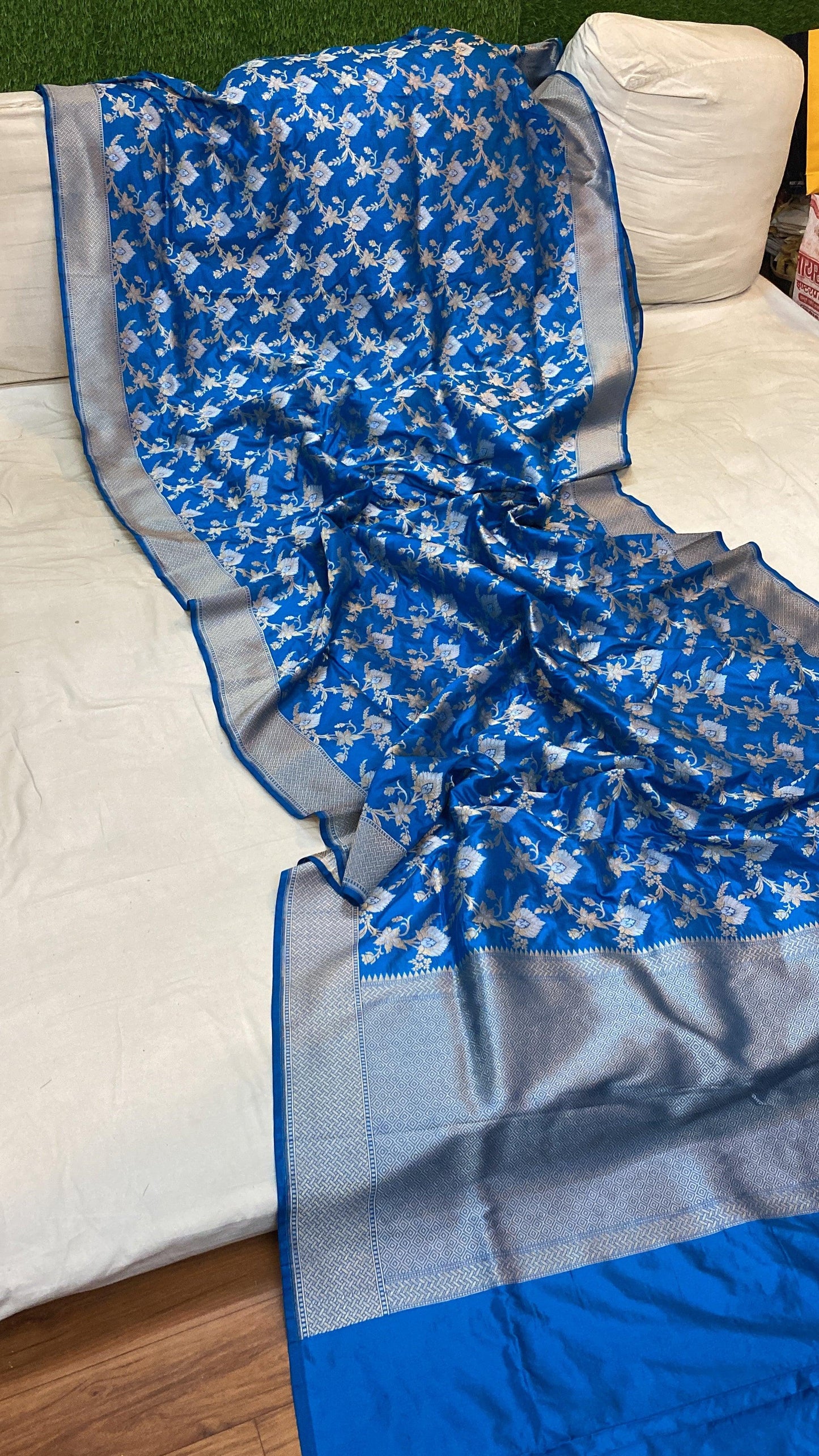 Blue Pure Katan Silk Handloom Banarasi Saree by Shades Of Benares - banarasi - banarasi saree shop