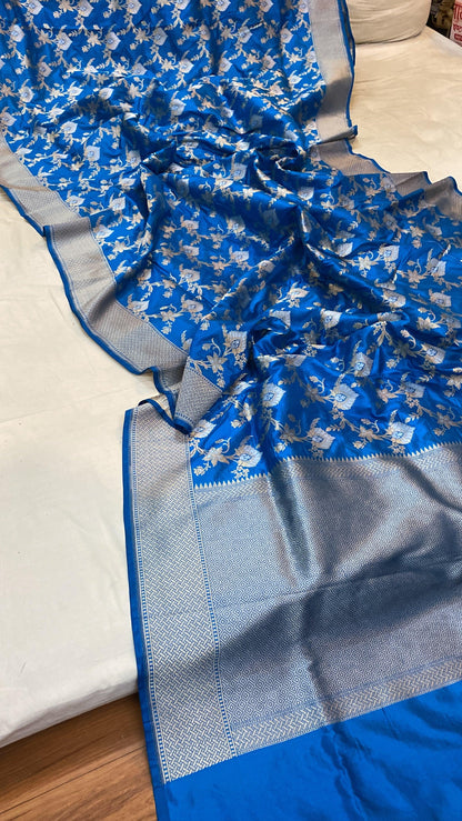 Blue Pure Katan Silk Handloom Banarasi Saree by Shades Of Benares - banarasi - banarasi saree shop