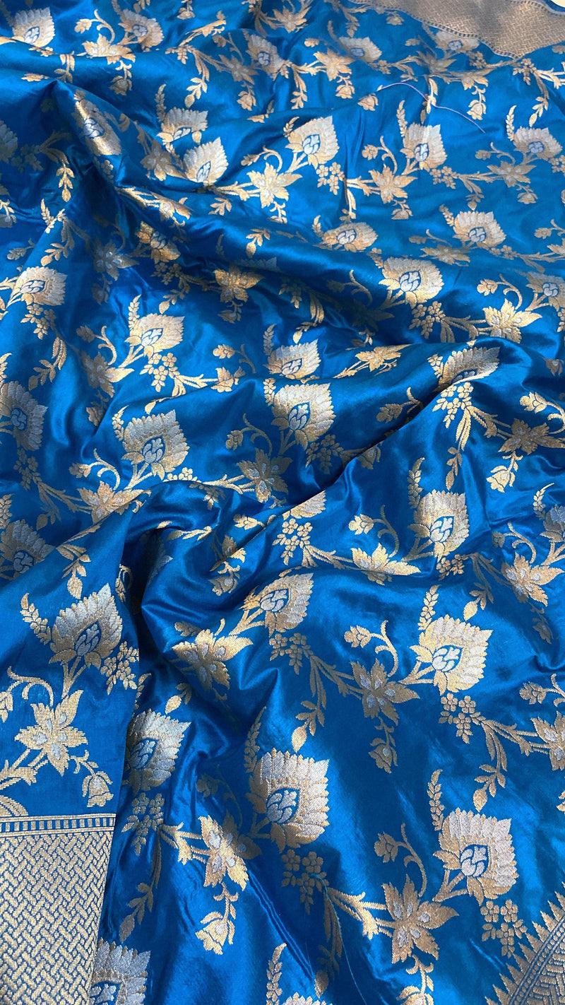 Blue Pure Katan Silk Handloom Banarasi Saree by Shades Of Benares - banarasi - banarasi saree shop