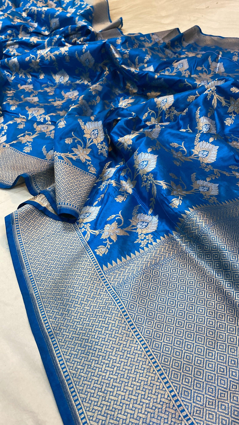 Blue Pure Katan Silk Handloom Banarasi Saree by Shades Of Benares - banarasi - banarasi saree shop