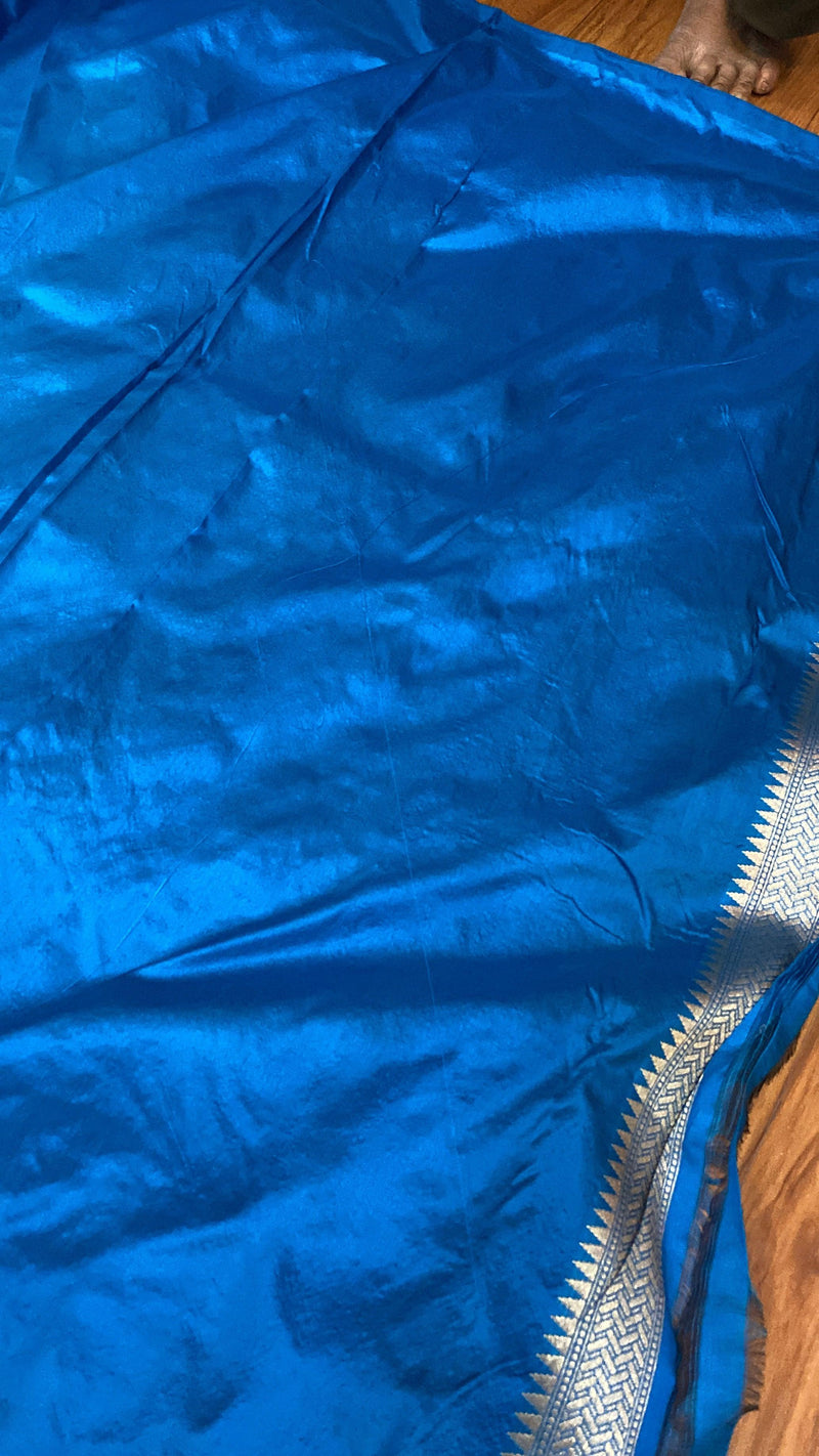 Blue Pure Katan Silk Handloom Banarasi Saree by Shades Of Benares - banarasi - banarasi saree shop