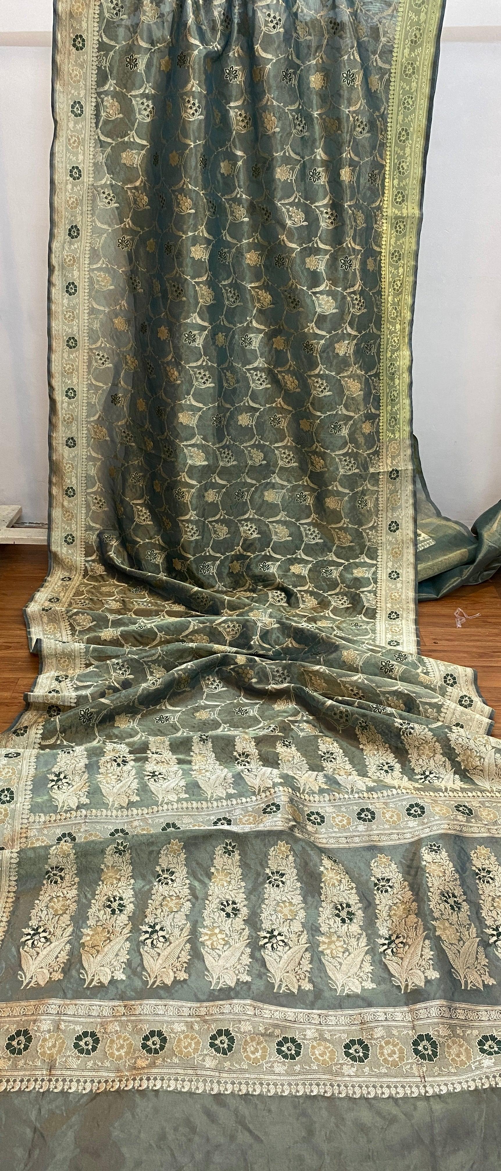 Green Pure Banarasi Tissue Silk Handloom Saree by Shades Of Benares - banarasi - banarasi saree shop