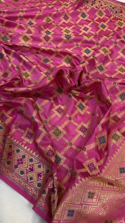 Pink Katan Soft Silk Handloom Banarasi Saree by Shades Of Benares - banarasi - banarasi saree shop