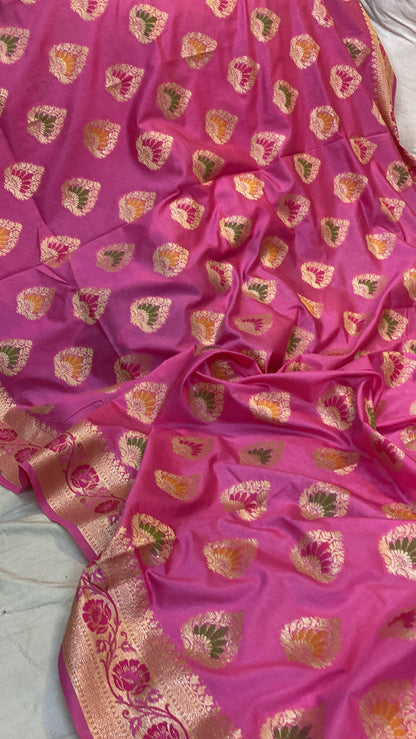 Pink Katan Soft Silk Handloom Banarasi Saree by Shades Of Benares - banarasi - banarasi saree shop