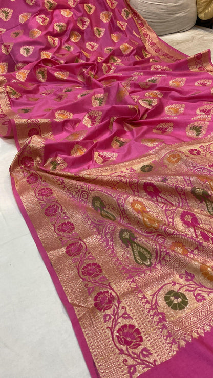 Pink Katan Soft Silk Handloom Banarasi Saree by Shades Of Benares - banarasi - banarasi saree shop