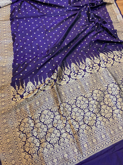 Purple Pure Banarasi Katan Silk Handloom Saree by Shades Of Benares - banarasi - banarasi saree shop