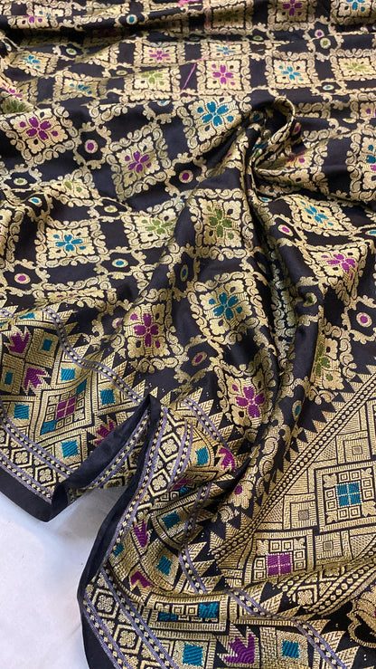 Black Katan Soft Silk Handloom Banarasi Saree by Shades Of Benares - banarasi - banarasi saree shop