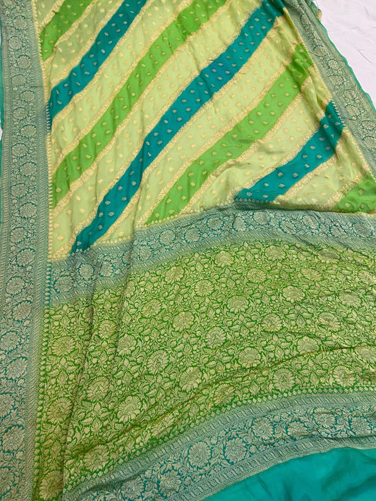 Green Pure Banarasi Khaddi Georgette Handloom Saree - Rangkaat by Shades Of Benares - banarasi - banarasi saree shop