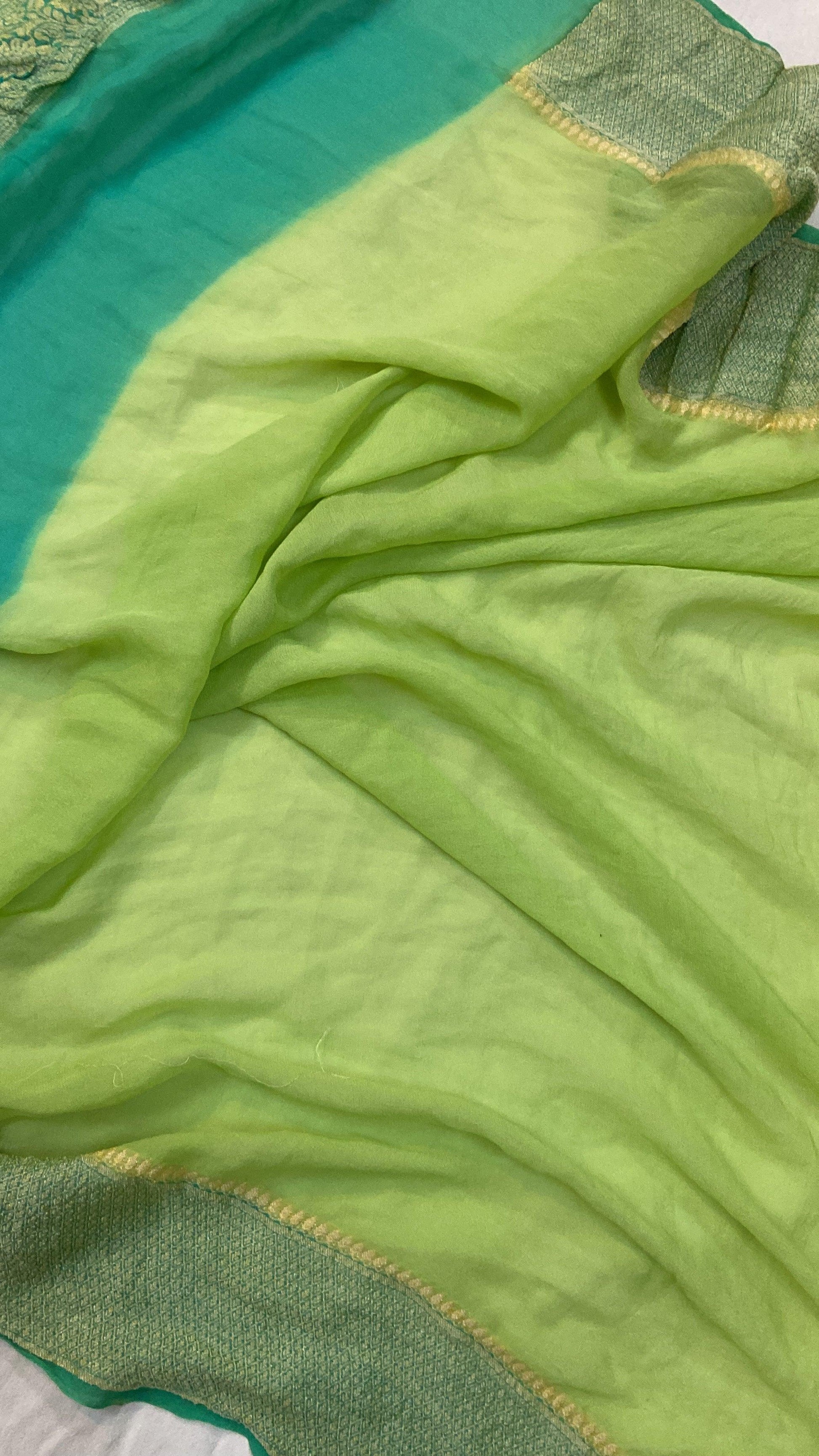 Green Pure Banarasi Khaddi Georgette Handloom Saree - Rangkaat by Shades Of Benares - banarasi - banarasi saree shop