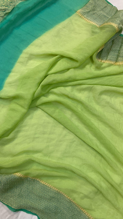 Green Pure Banarasi Khaddi Georgette Handloom Saree - Rangkaat by Shades Of Benares - banarasi - banarasi saree shop