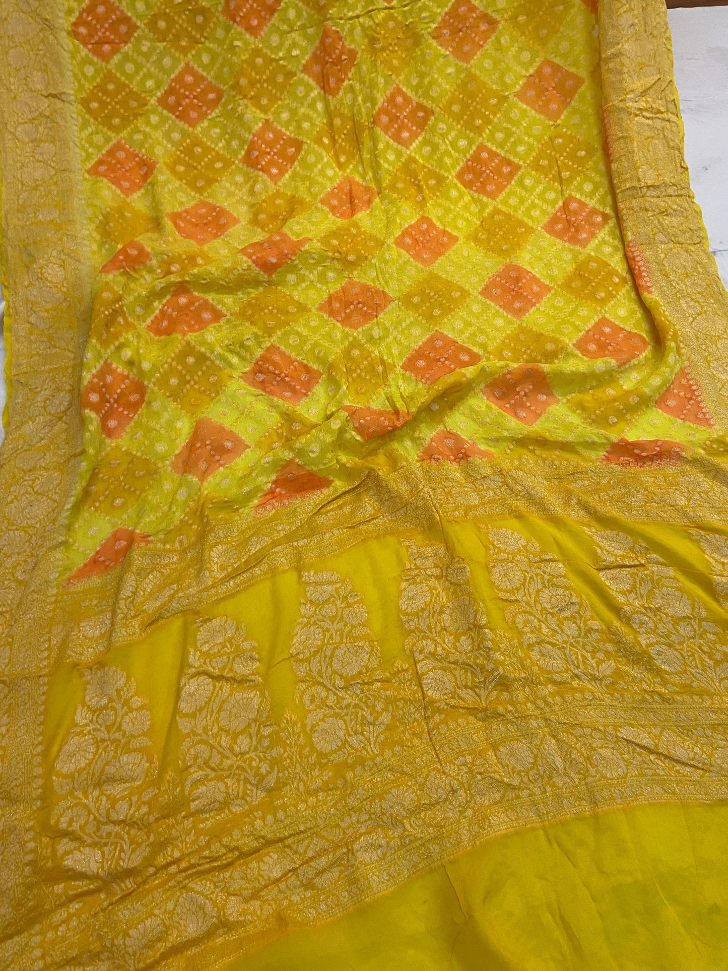 Yellow Pure Banarasi Khaddi Georgette Handloom Saree - Rangkaat by Shades Of Benares - banarasi - banarasi saree shop