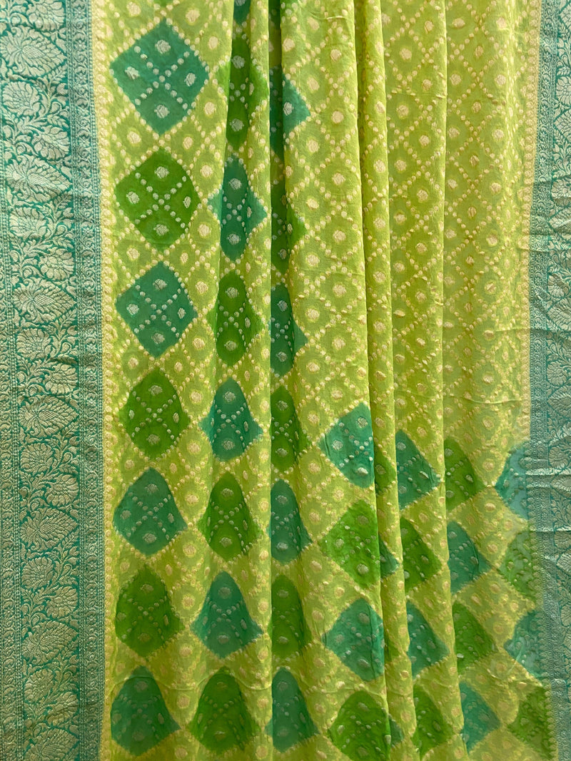 Green Pure Banarasi Khaddi Georgette Handloom Saree - Rangkaat - Shades Of Benares