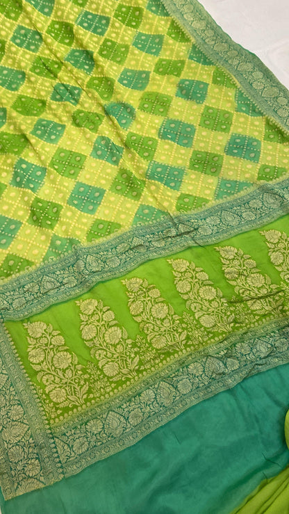 Green Pure Banarasi Khaddi Georgette Handloom Saree - Rangkaat by Shades Of Benares - banarasi - banarasi saree shop