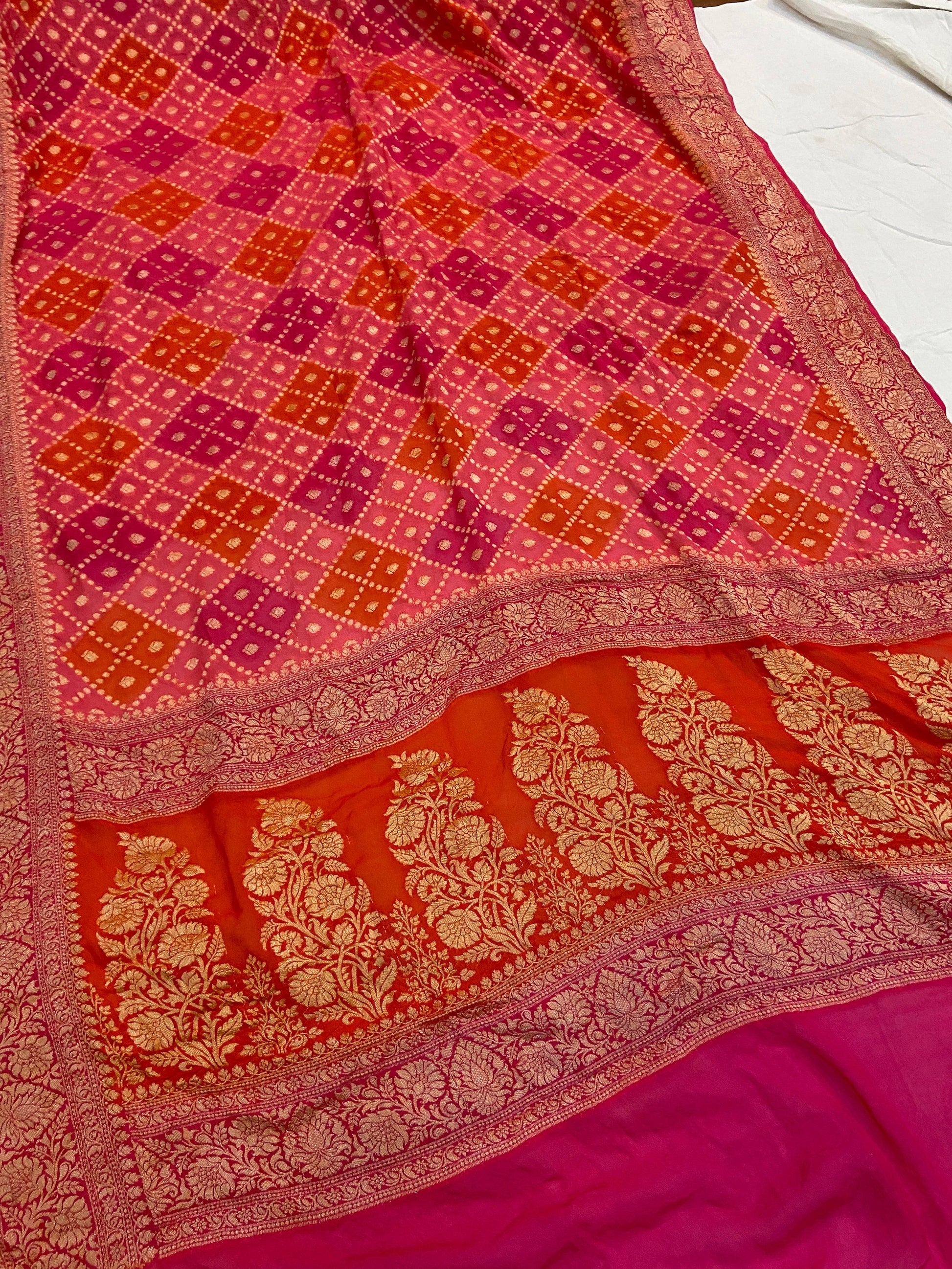 Pink Pure Banarasi Khaddi Georgette Handloom Saree - Rangkaat by Shades Of Benares - banarasi - banarasi saree shop