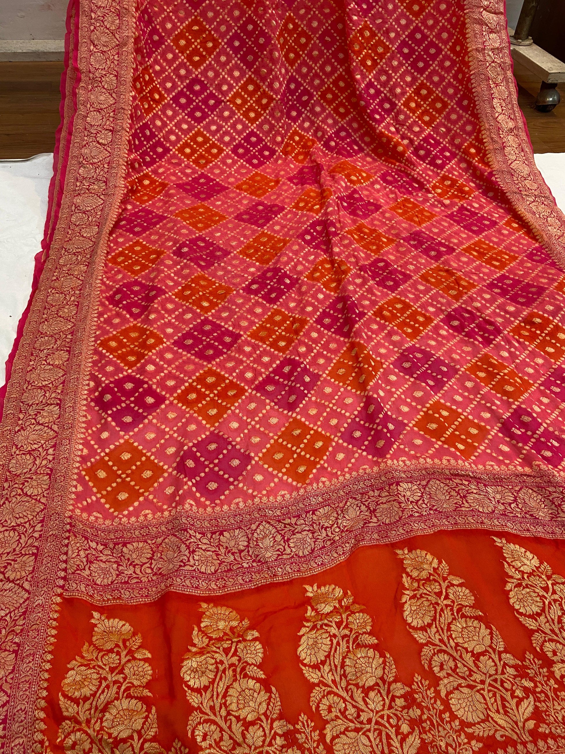 Pink Pure Banarasi Khaddi Georgette Handloom Saree - Rangkaat by Shades Of Benares - banarasi - banarasi saree shop