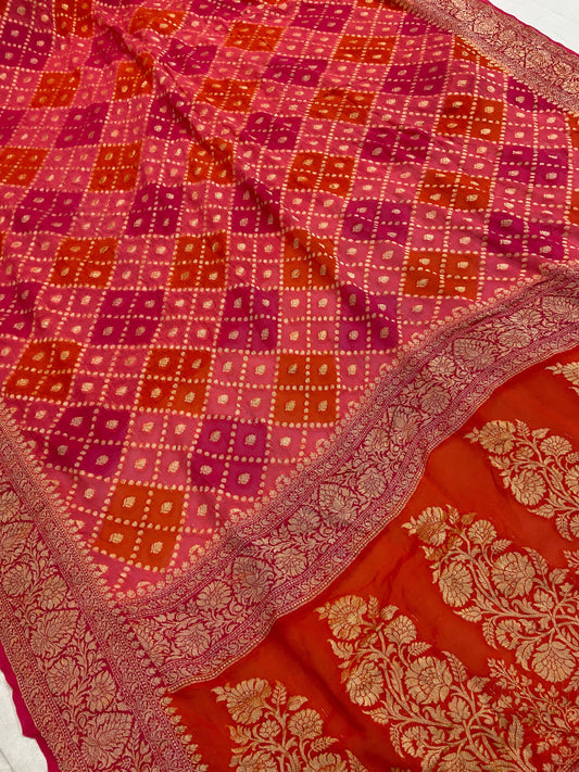 Pink Pure Banarasi Khaddi Georgette Handloom Saree - Rangkaat by Shades Of Benares - banarasi - banarasi saree shop