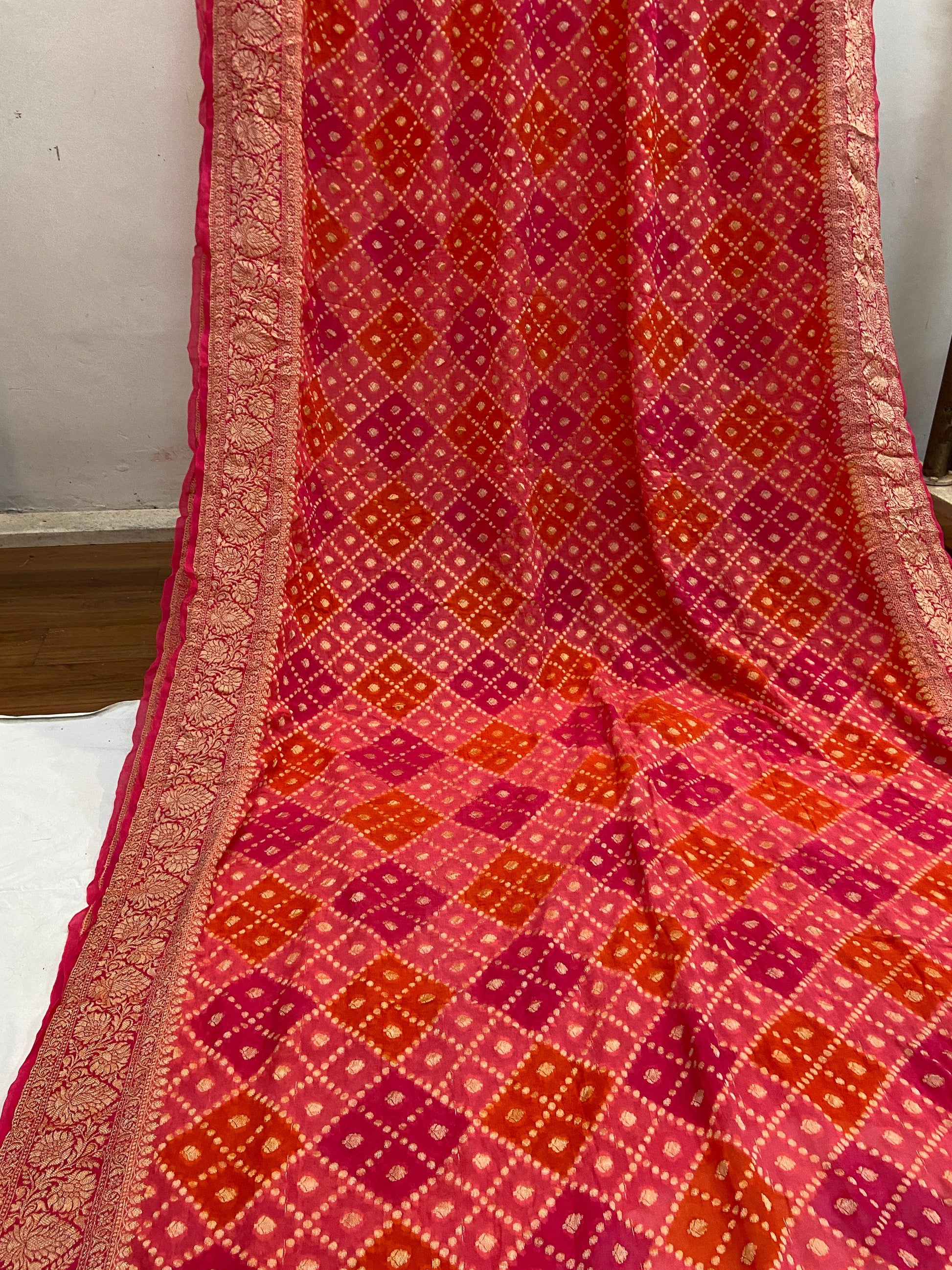 Pink Pure Banarasi Khaddi Georgette Handloom Saree - Rangkaat by Shades Of Benares - banarasi - banarasi saree shop