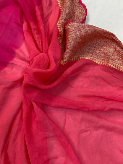 Pink Pure Banarasi Khaddi Georgette Handloom Saree - Rangkaat by Shades Of Benares - banarasi - banarasi saree shop