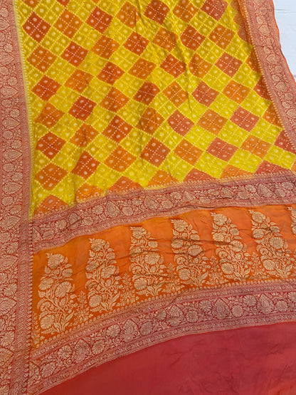 Yellow Pure Banarasi Khaddi Georgette Handloom Saree - Rangkaat by Shades Of Benares - banarasi - banarasi saree shop