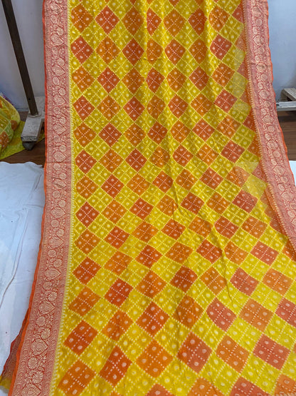 Yellow Pure Banarasi Khaddi Georgette Handloom Saree - Rangkaat by Shades Of Benares - banarasi - banarasi saree shop