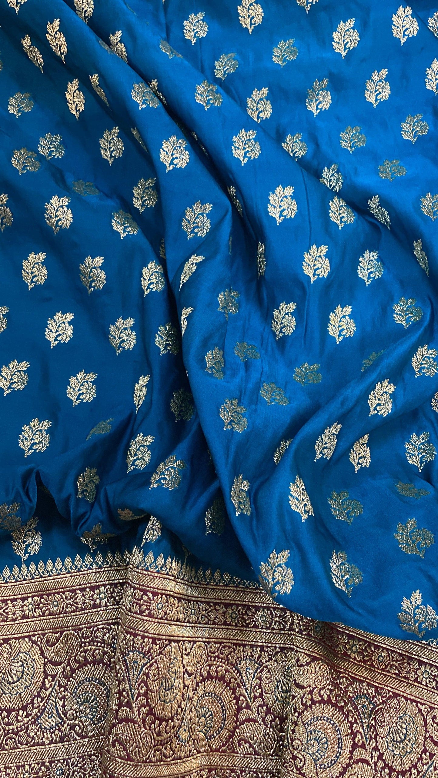 Blue Handloom Pure Satin Silk Banarasi Saree by Shades Of Benares - banarasi - banarasi saree shop