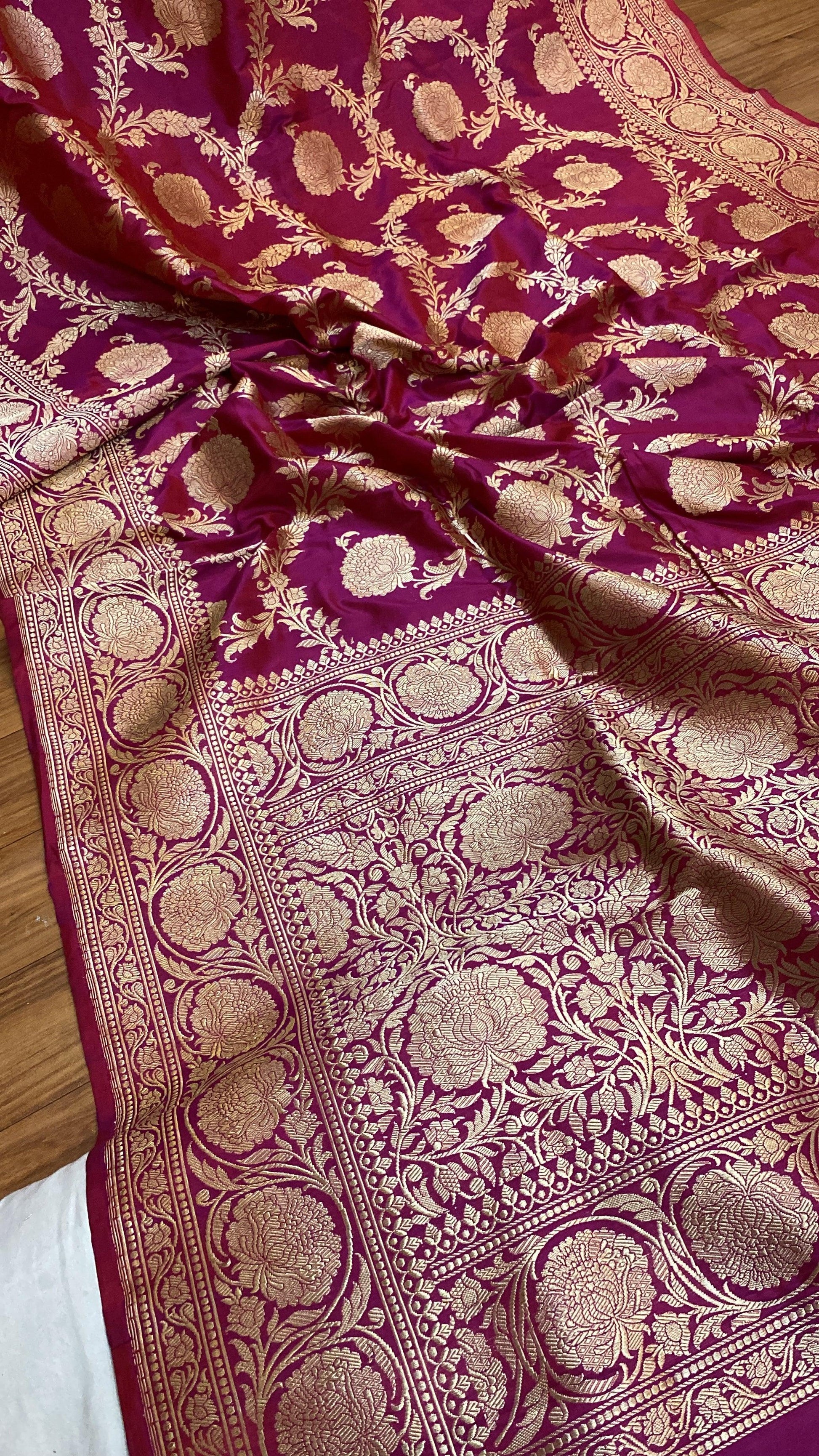 Magenta Pure Banarasi Katan Silk Handloom Saree by Shades Of Benares - banarasi - banarasi saree shop