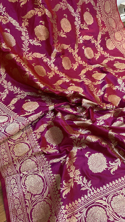 Magenta Pure Banarasi Katan Silk Handloom Saree by Shades Of Benares - banarasi - banarasi saree shop