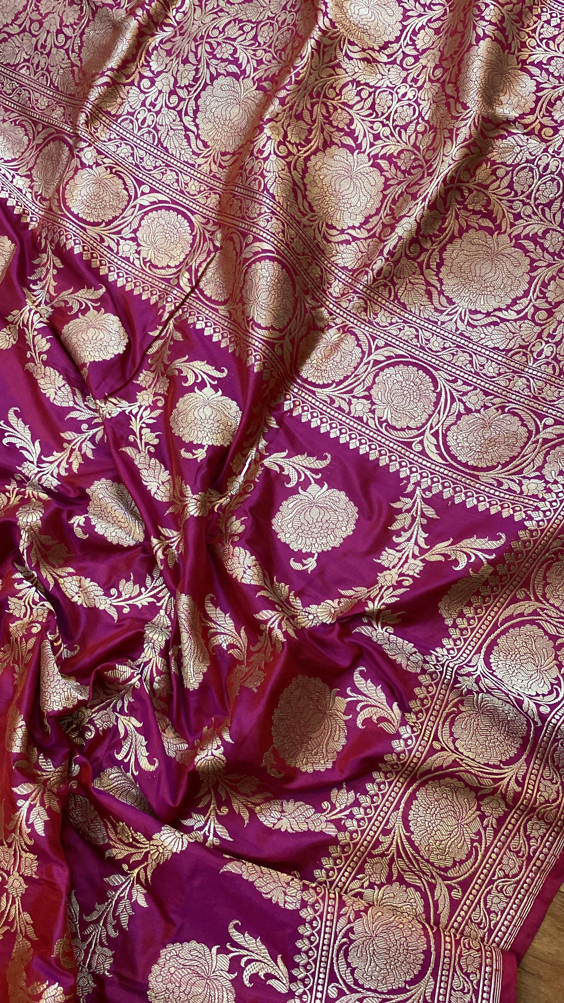 Magenta Pure Banarasi Katan Silk Handloom Saree by Shades Of Benares - banarasi - banarasi saree shop