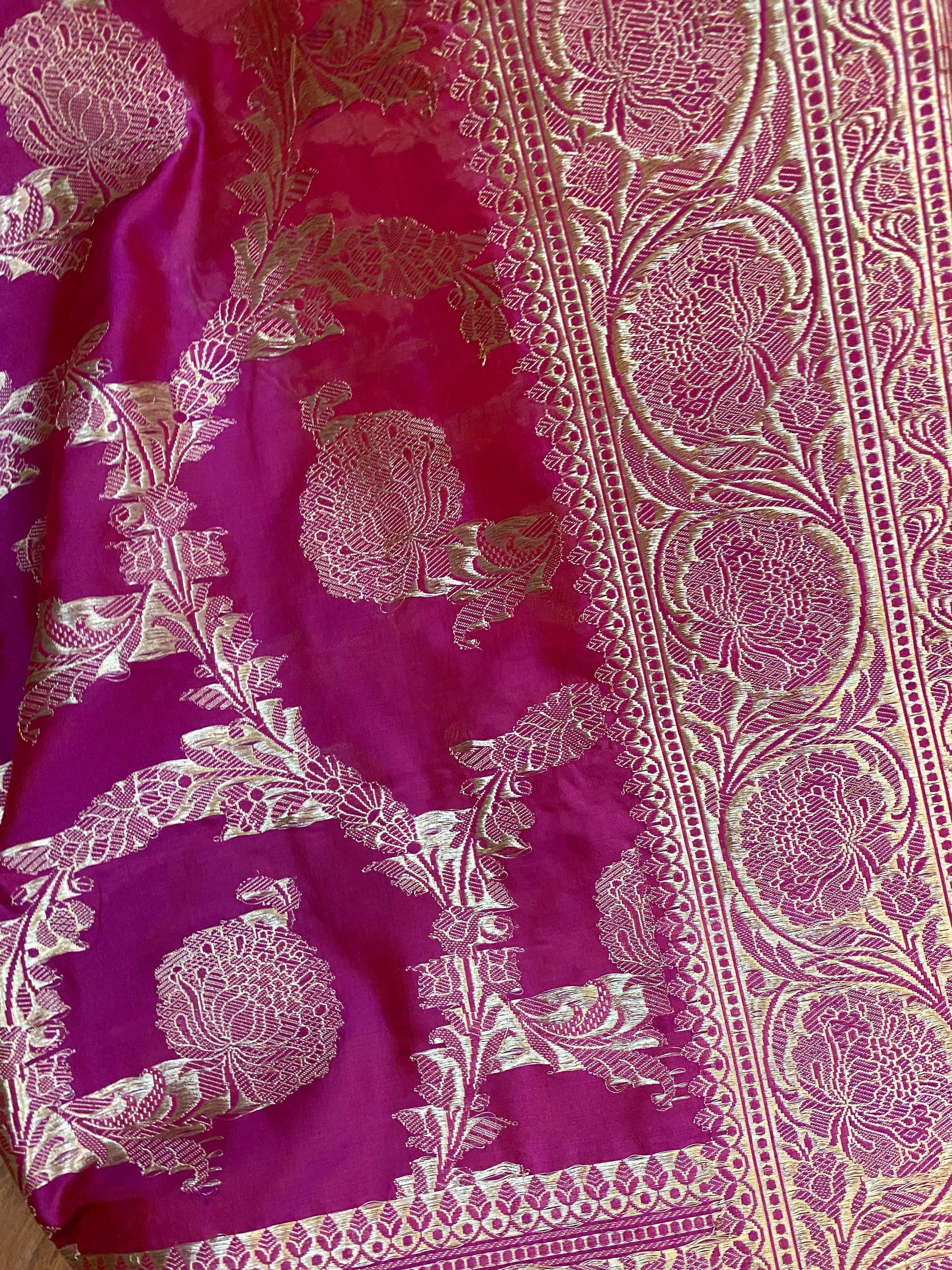 Magenta Pure Banarasi Katan Silk Handloom Saree by Shades Of Benares - banarasi - banarasi saree shop