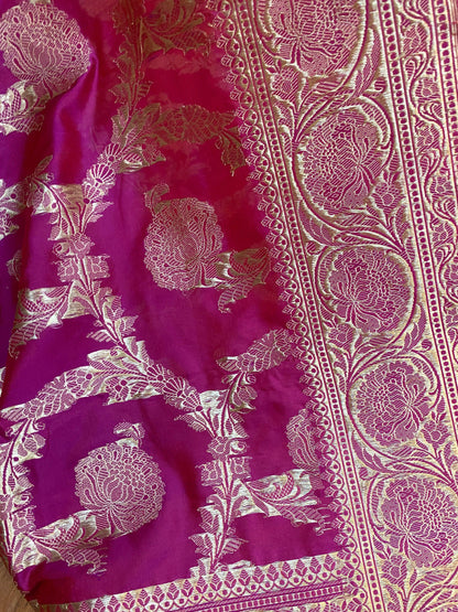 Magenta Pure Banarasi Katan Silk Handloom Saree by Shades Of Benares - banarasi - banarasi saree shop