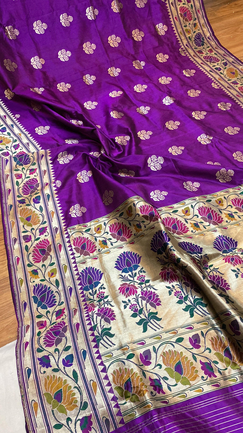 Purple Pure Banarasi Katan Silk Handloom Kadhwa Paithani Saree - Shades Of Benares