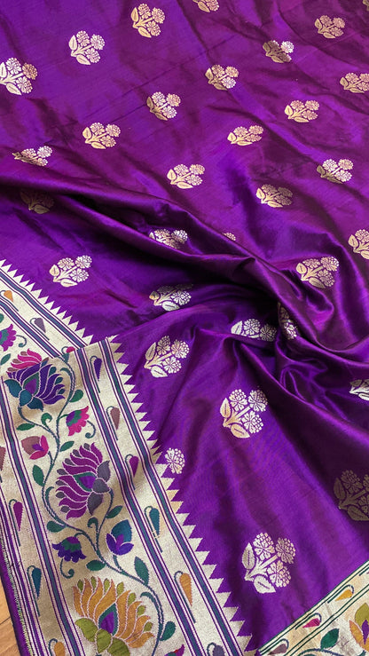 Purple Pure Banarasi Katan Silk Handloom Kadhwa Paithani Saree by Shades Of Benares - banarasi - banarasi saree shop