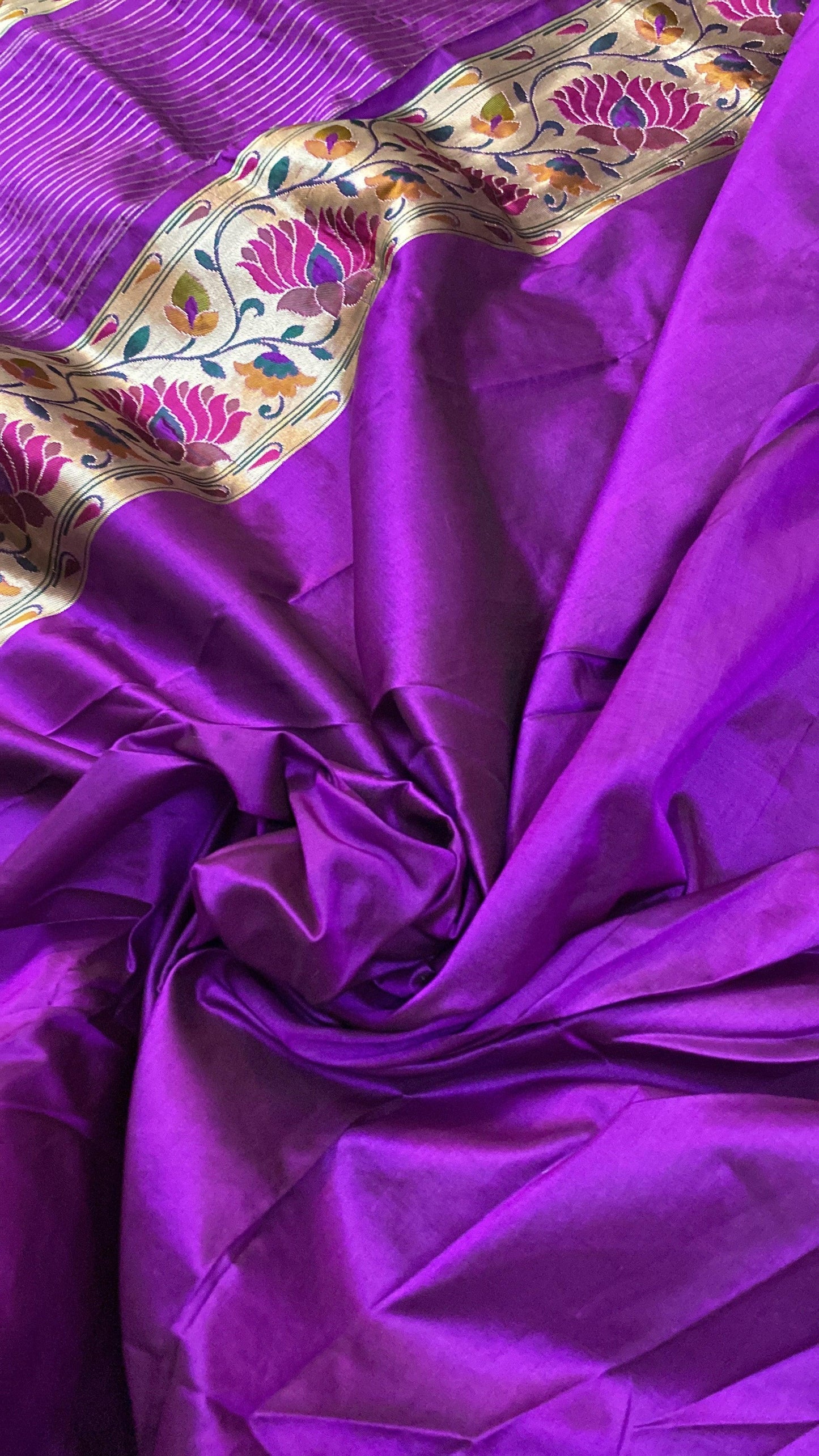 Purple Pure Banarasi Katan Silk Handloom Kadhwa Paithani Saree by Shades Of Benares - banarasi - banarasi saree shop