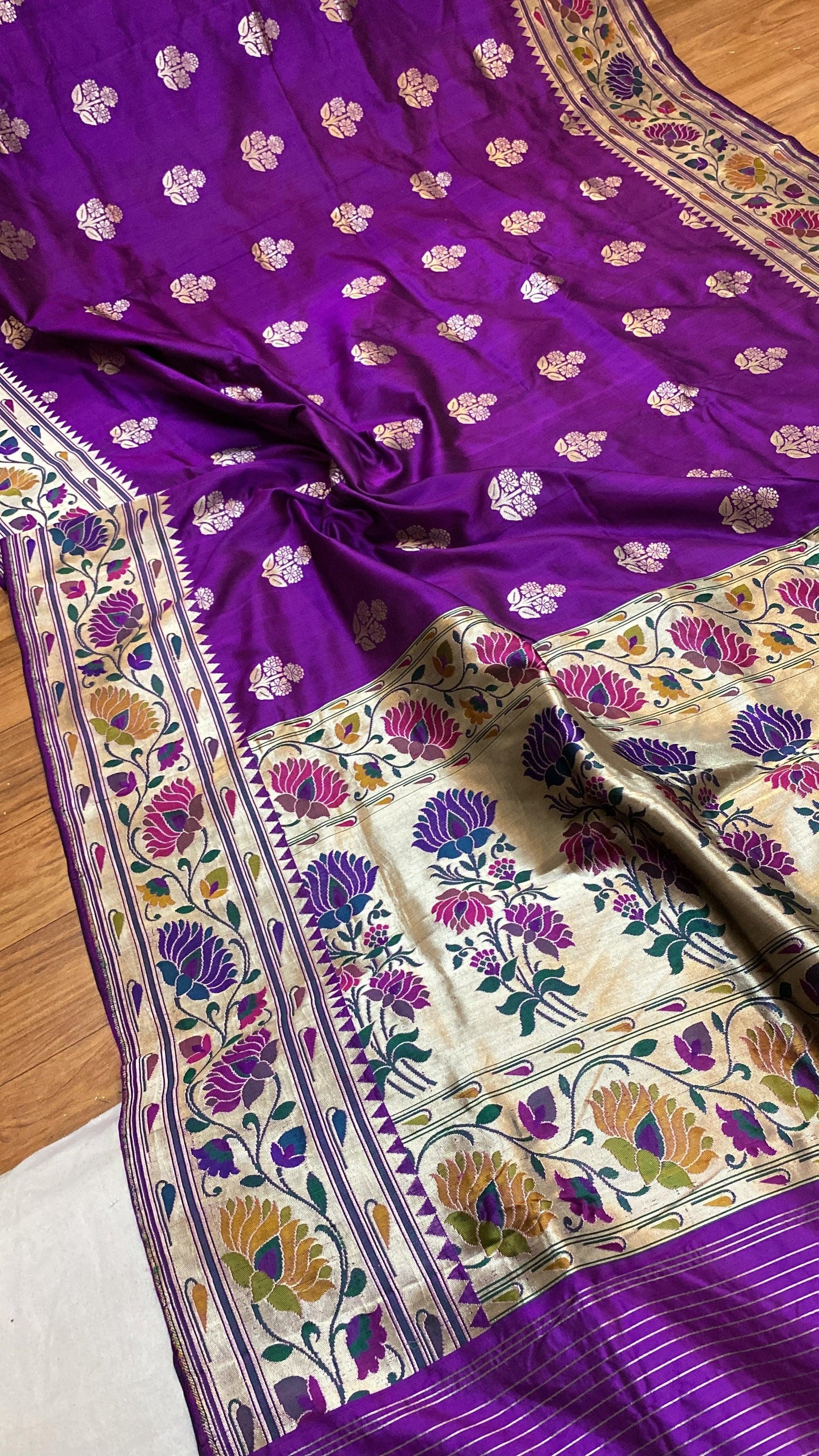 Purple Pure Banarasi Katan Silk Handloom Kadhwa Paithani Saree by Shades Of Benares - banarasi - banarasi saree shop